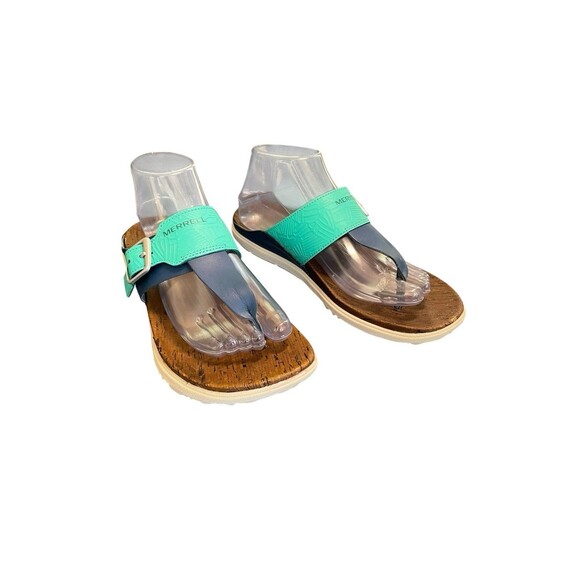 Merrell Leather T-Strap Around Town Buckle Thong Sandals Womens US 9 Comfort - Picture 1 of 8